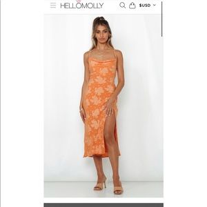 Orange floral midi dress